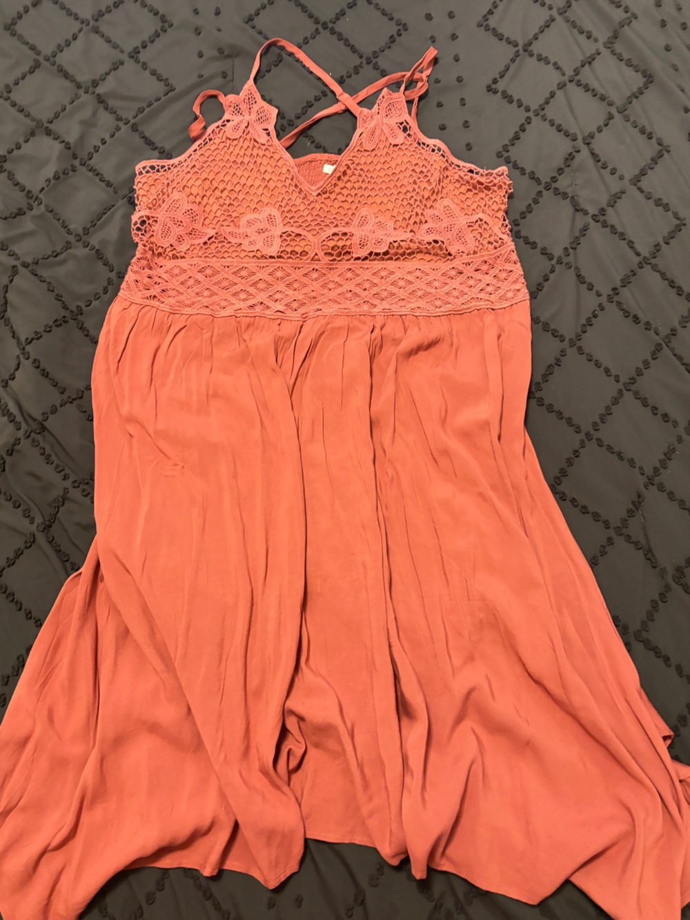 Maurices Terracotta Crochet Bodice Midi Dress - Picture 2 of 4